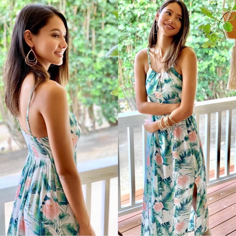 Tropical Leaf Maxi Dress - Cinnamon Girl Hawaii